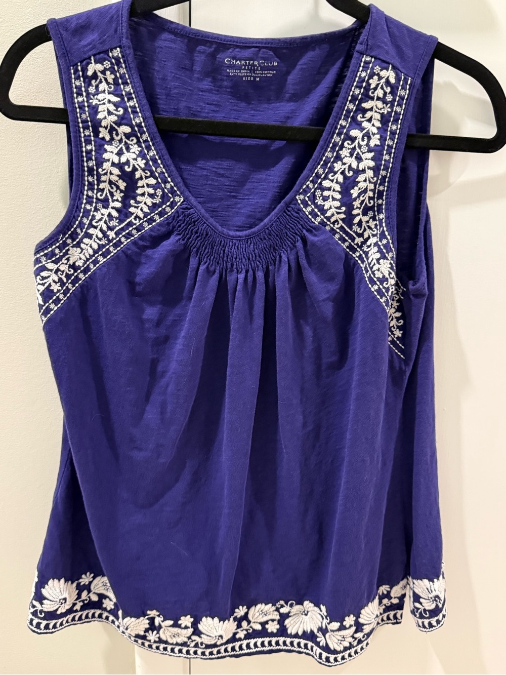 Charter Club dark Blue Embroidered Sleeveless Top
